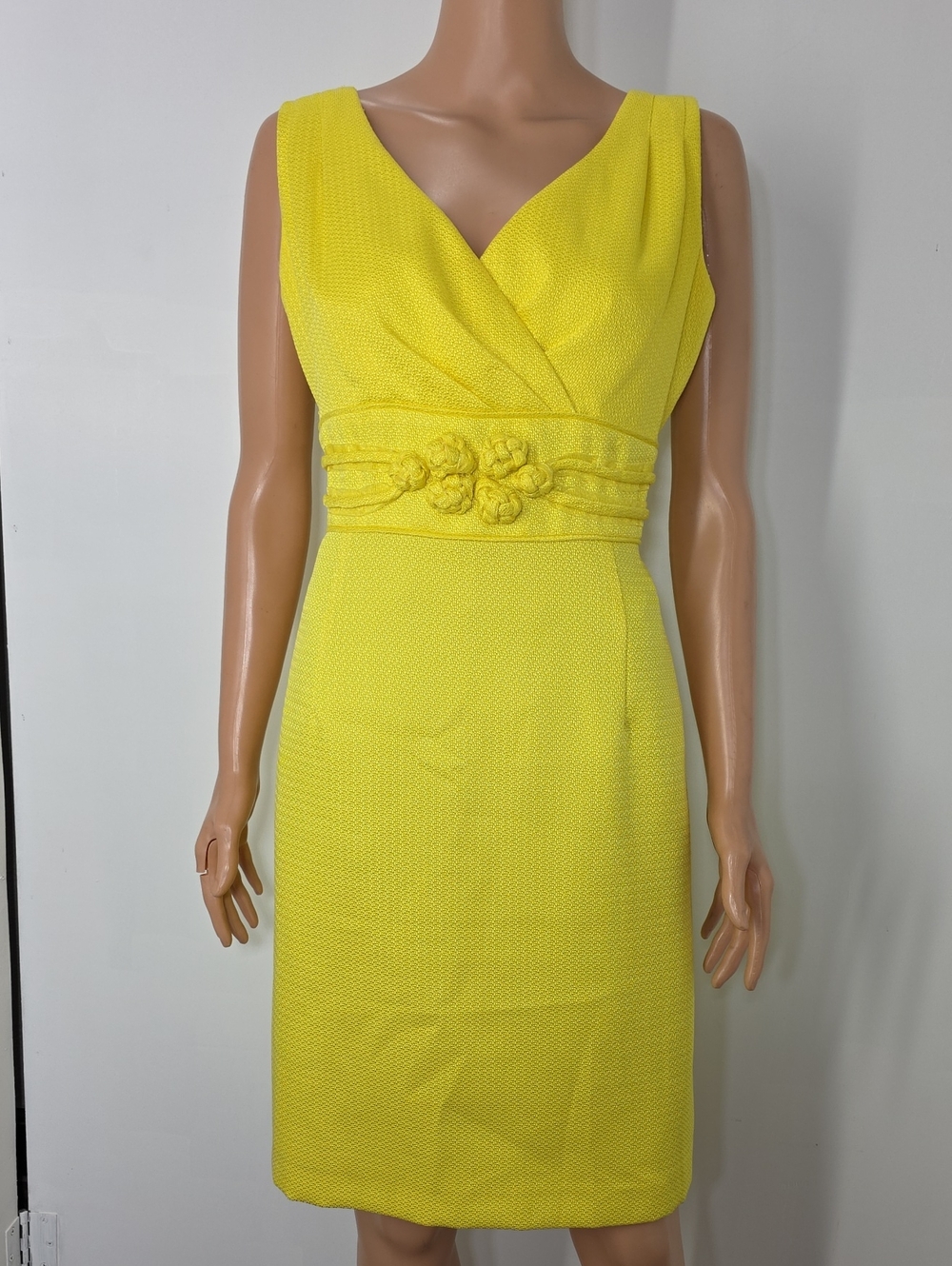 ANTONIO MELANI Chartreuse V-Neck Dress with Waist Detail Size 12